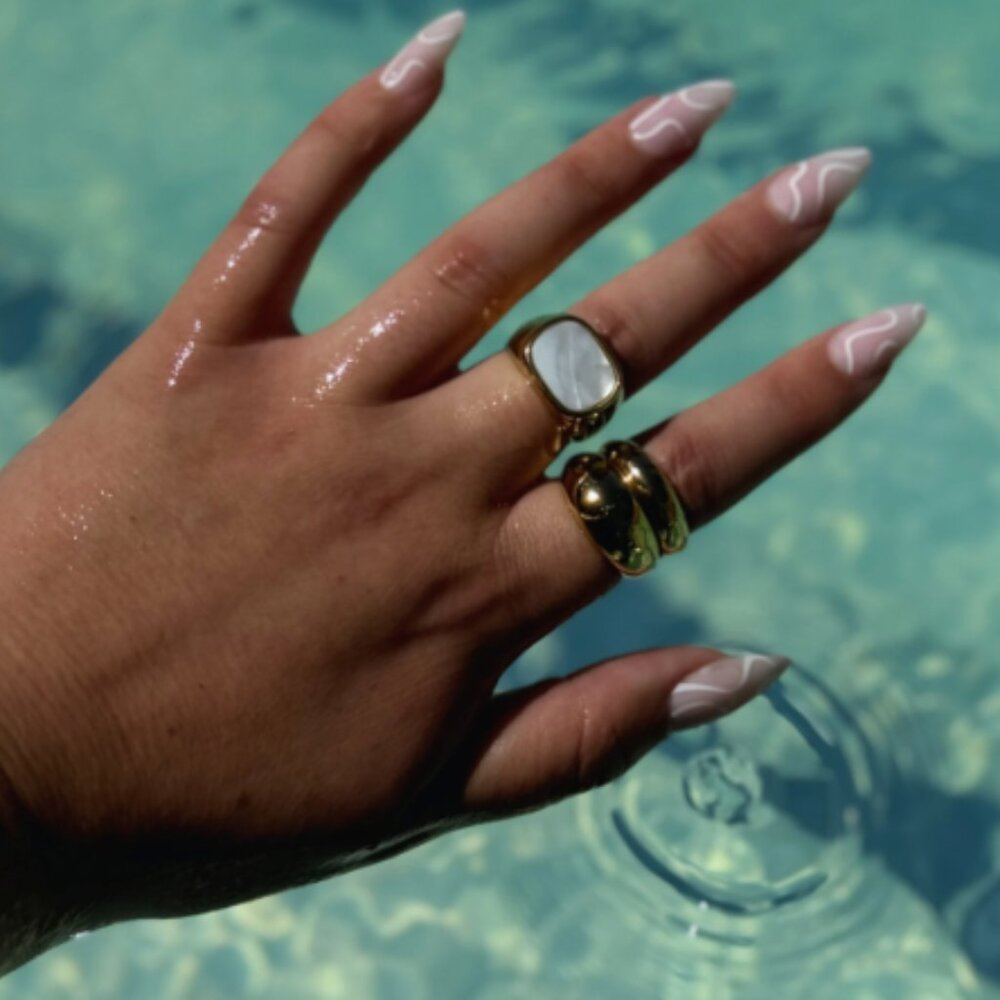 Chunky Mother of Pearl Gold Ring Signet Ring